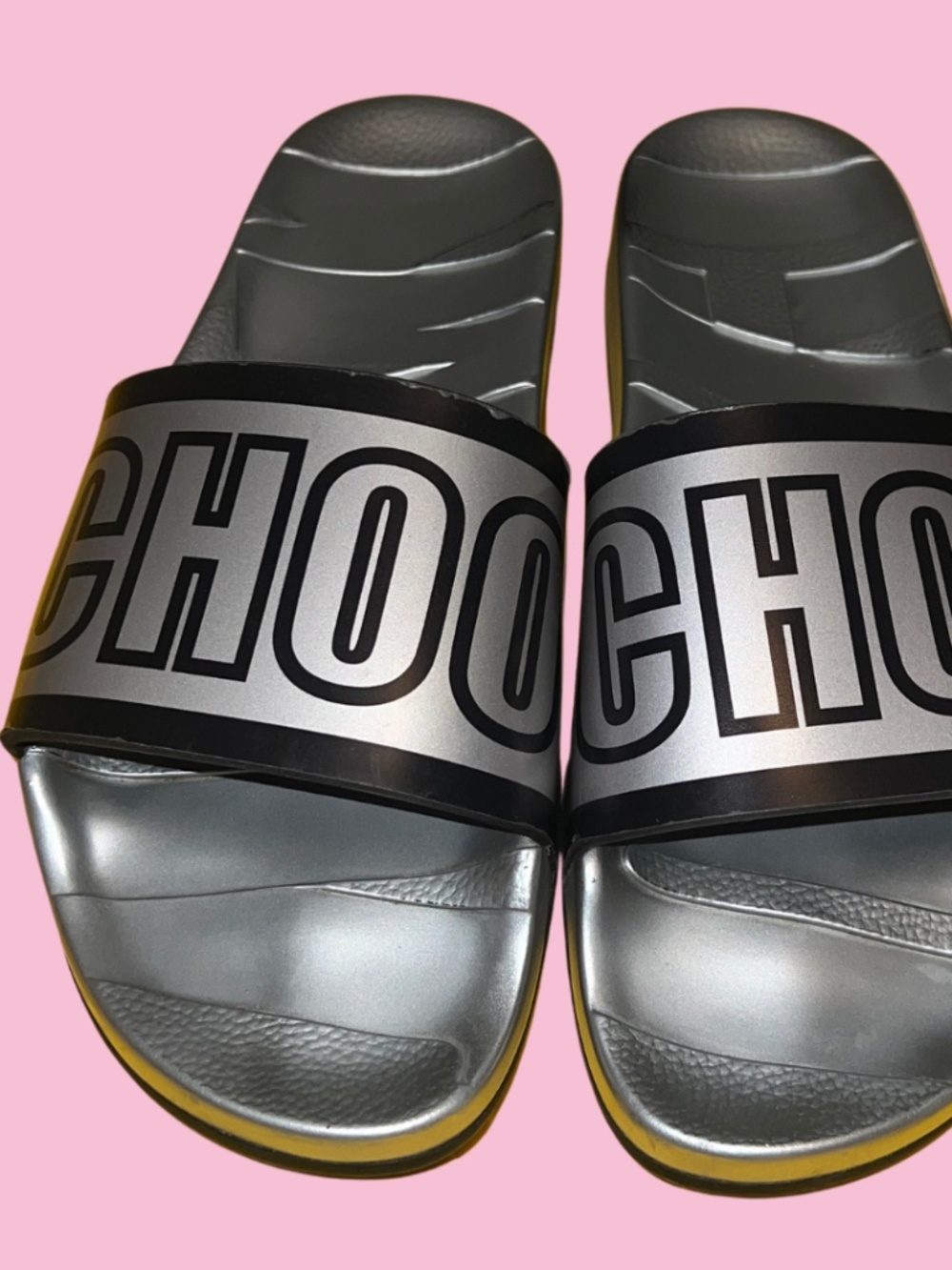 Authentic Jimmy Choo Silver and Black Slides Size 9